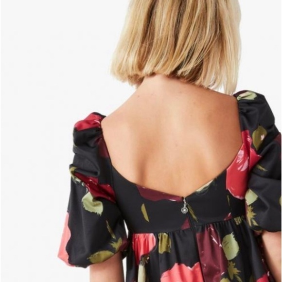 Kate Spade NWT New York Just Rosy Beau Dress Short Babydoll Black Floral Size 6 - Picture 3 of 15